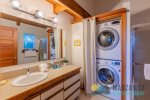 Full bathroom with washer and dryer for guest use. Detergents included. 
